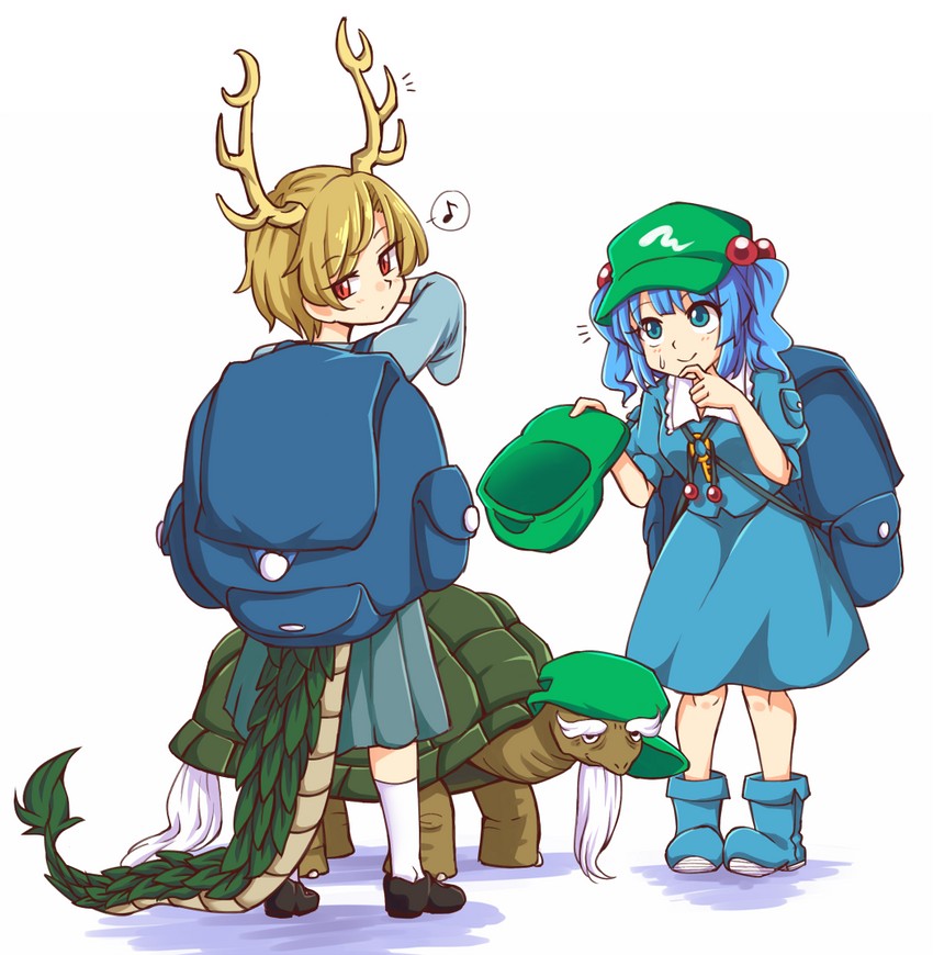 kawashiro nitori, kicchou yachie, and genjii (touhou) drawn by wool_(miwol)