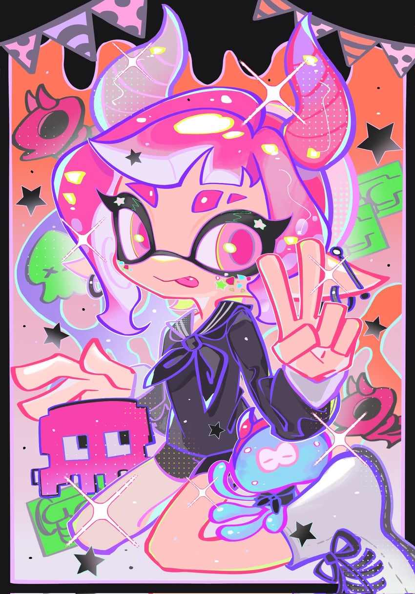 inkling player character, inkling girl, and jellyfish (splatoon) drawn by xiaoyunatie