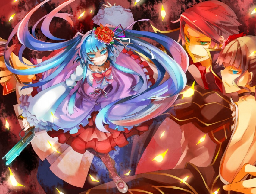 beatrice, ushiromiya battler, and furudo erika (umineko no naku koro ni) drawn by kudan