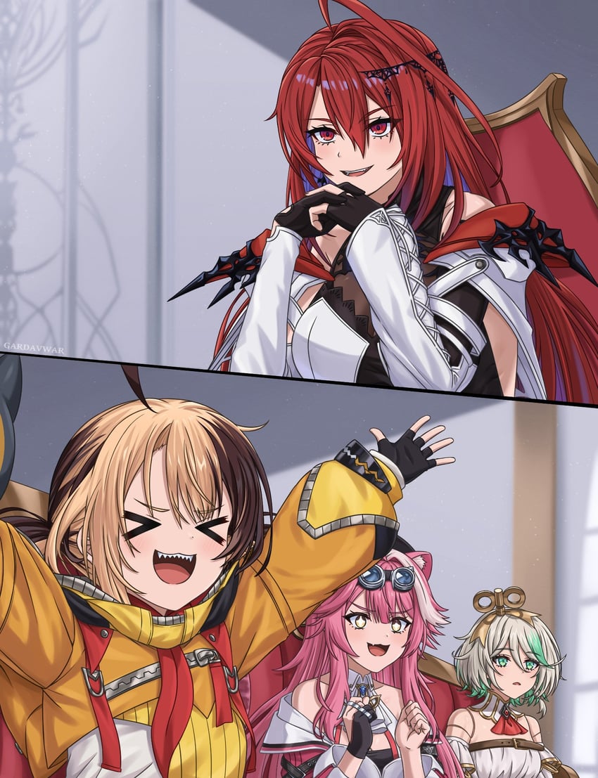 raora panthera, gigi murin, cecilia immergreen, and elizabeth rose bloodflame (hololive and 1 more) drawn by gardavwar