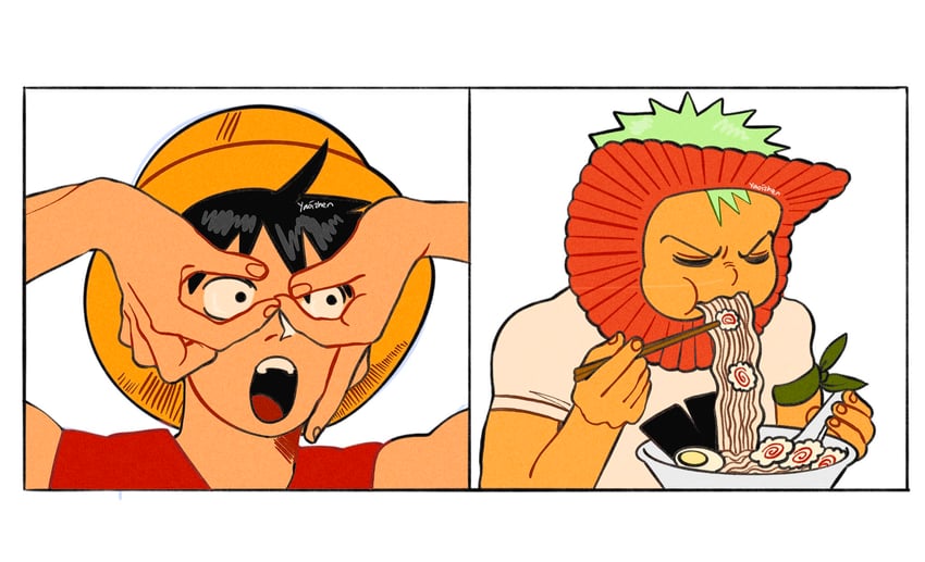 monkey d. luffy and roronoa zoro (one piece) drawn by yaoizhen