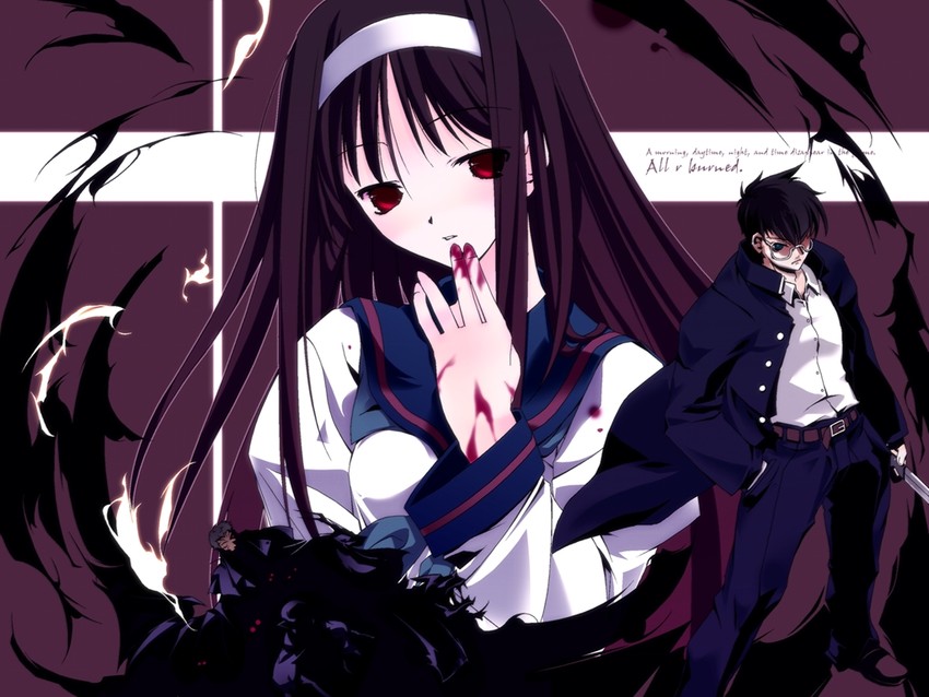 tohno akiha, tohno shiki, and nrvnqsr chaos (tsukihime and 1 more) drawn by ruroo