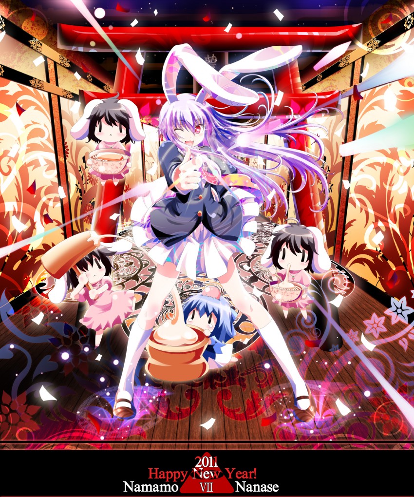cirno, reisen udongein inaba, and inaba tewi (touhou) drawn by namamo_nanase
