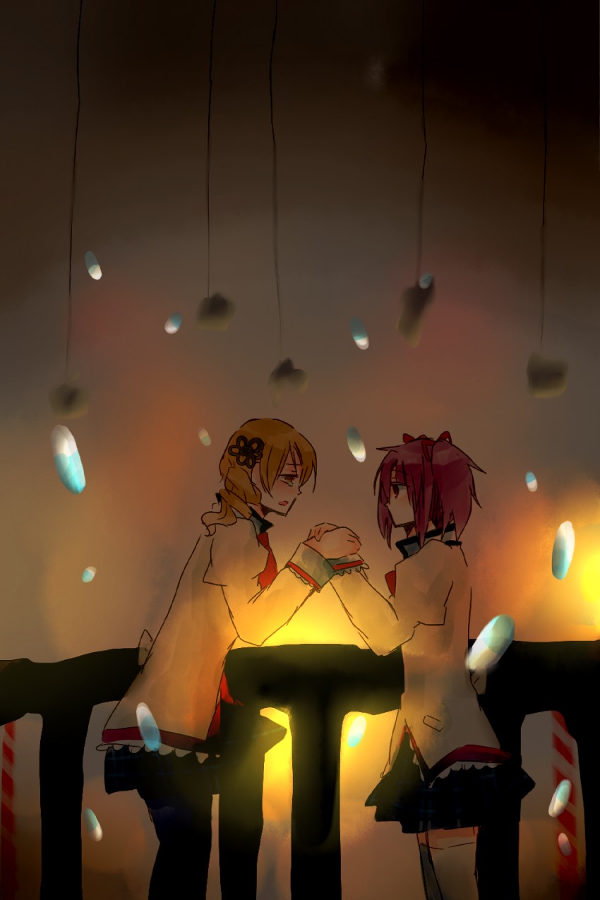 kaname madoka and tomoe mami (mahou shoujo madoka magica) drawn by kurebi