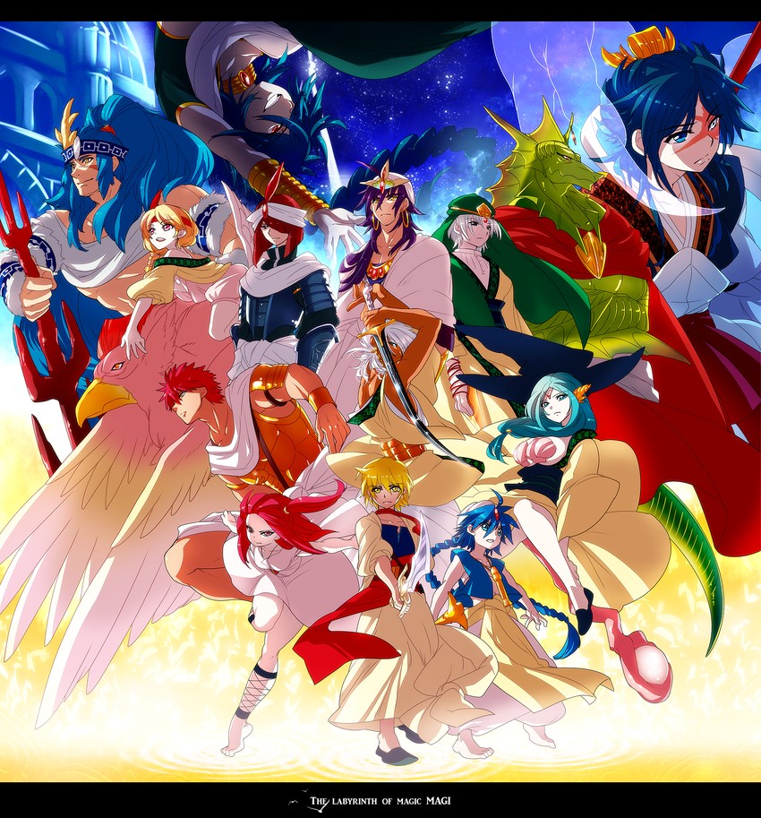 morgiana, aladdin, alibaba saluja, judal, sinbad, and 9 more (magi the labyrinth of magic) drawn by hazuki_gean