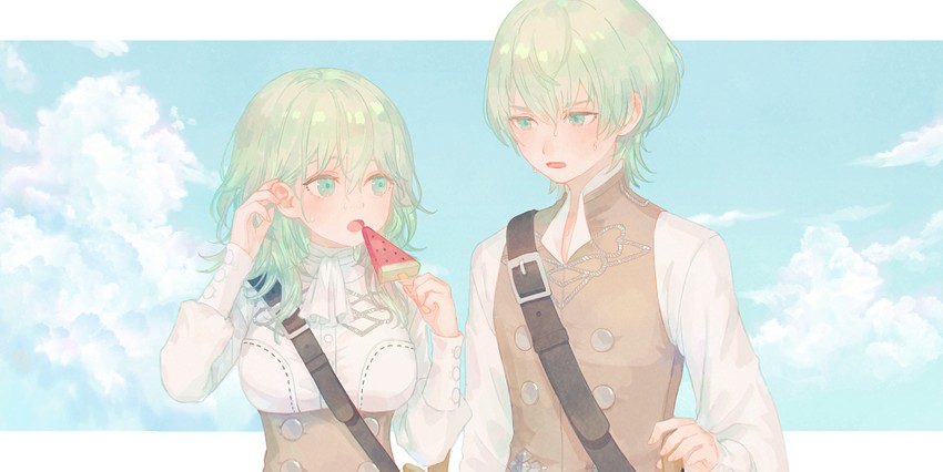 female byleth and male byleth (fire emblem and 1 more) drawn by 21_(nijuichinichi)