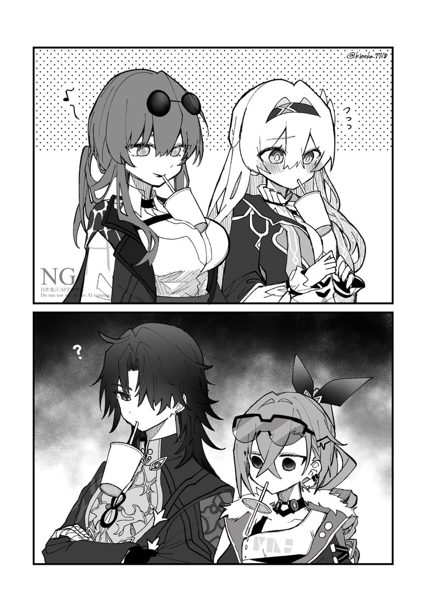 firefly, kafka, silver wolf, and blade (honkai and 1 more) drawn by kinoko_7718