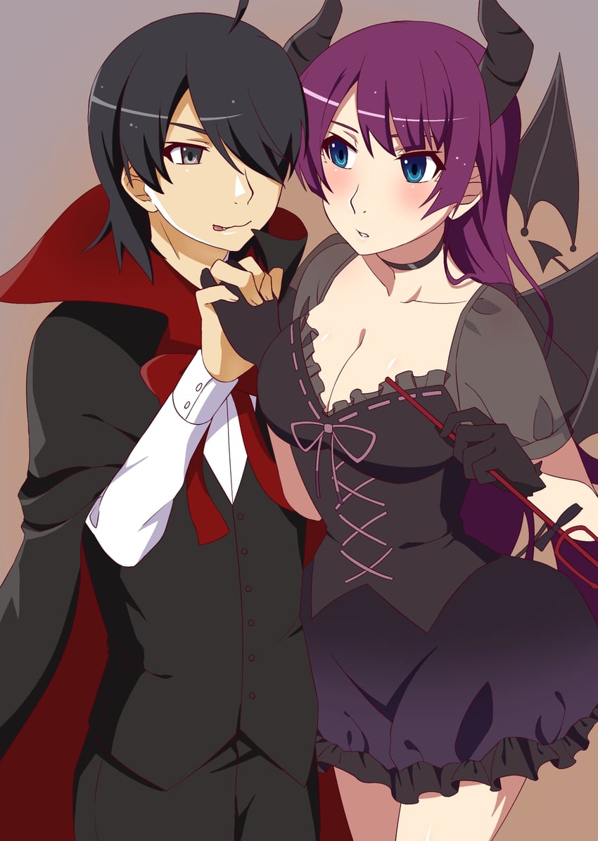 senjougahara hitagi and araragi koyomi (monogatari) drawn by albino_oscar