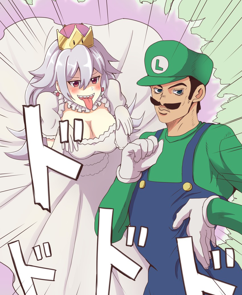 higashikata josuke, luigi, and princess king boo (jojo no kimyou na bouken and 4 more) drawn by tomuzou