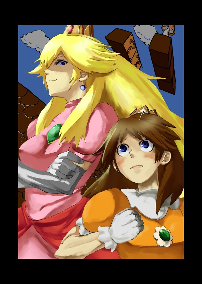princess peach and princess daisy (mario and 1 more) drawn by m_ata