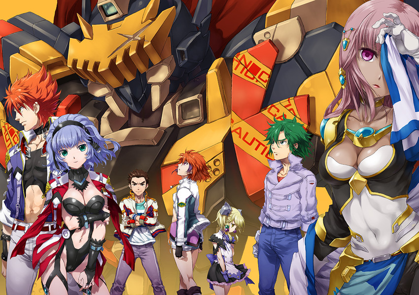 irui guneden, ibis douglas, aqua centolm, ariel org, masaki andoh, and 3 more (super robot wars and 2 more) drawn by nakamura_kanko