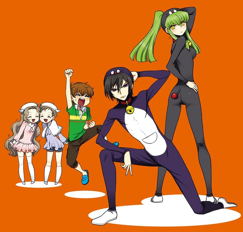 c.c., lelouch vi britannia, kururugi suzaku, nunnally vi britannia, and rolo lamperouge (code geass and 1 more) drawn by hato_niku