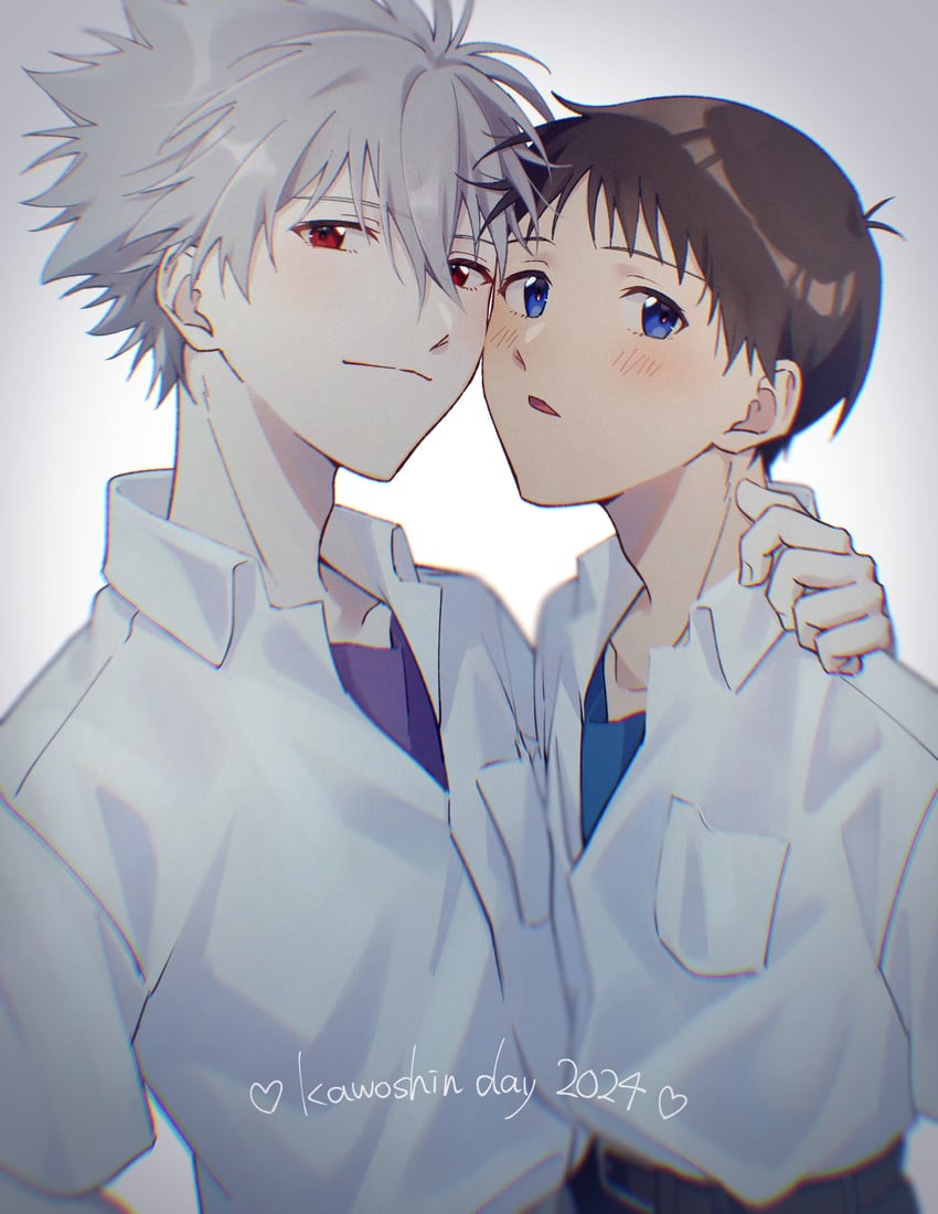 ikari shinji and nagisa kaworu (neon genesis evangelion) drawn by emu_(ain54971)