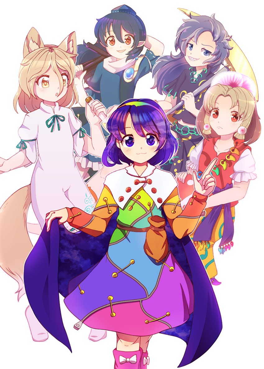 kudamaki tsukasa, iizunamaru megumu, tenkyuu chimata, himemushi momoyo, and tamatsukuri misumaru (touhou and 1 more) drawn by dungeon_toaster