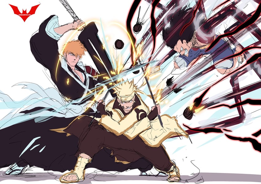 monkey d. luffy, uzumaki naruto, and kurosaki ichigo (one piece and 5 more) drawn by batm_andrew