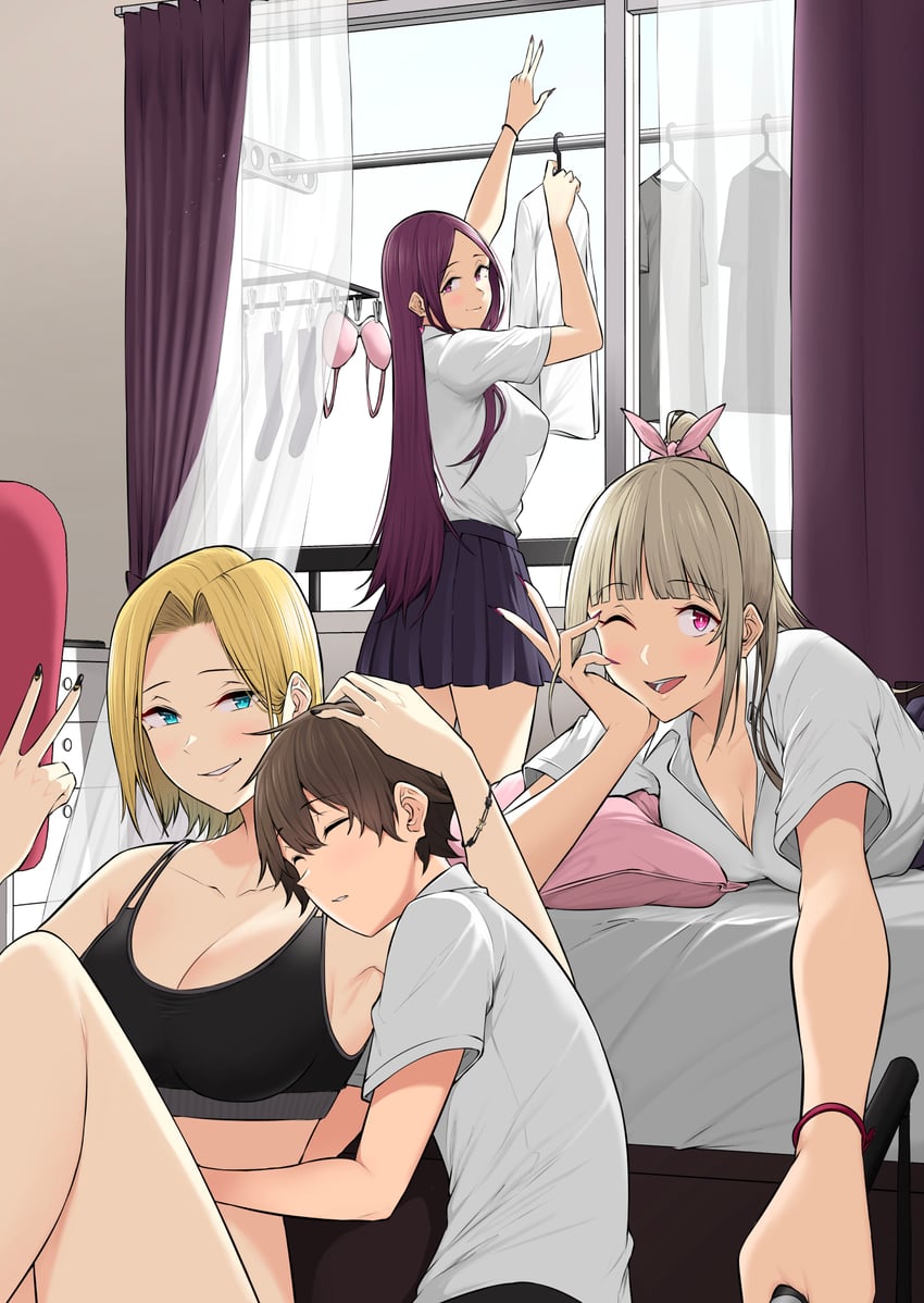 imaizumi, sasaki yukina, kurumizaka ruri, and hamazaki reina (imaizumin-chi wa douyara gal no tamariba ni natteru rashii) drawn by nori_gorou