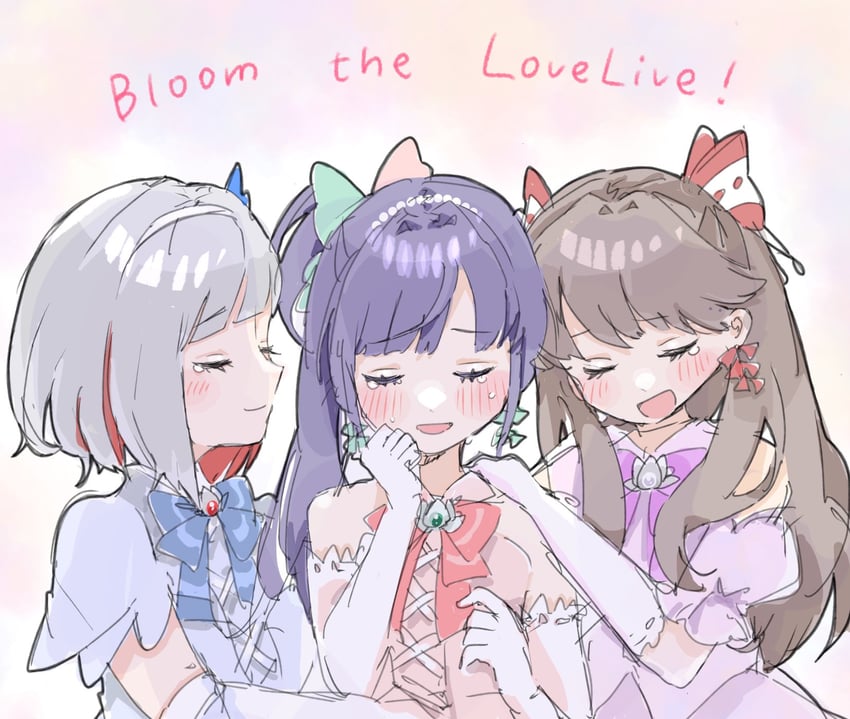 fujishima megumi, otomune kozue, and yugiri tsuzuri (love live! and 1 more) drawn by momoi_shigeki