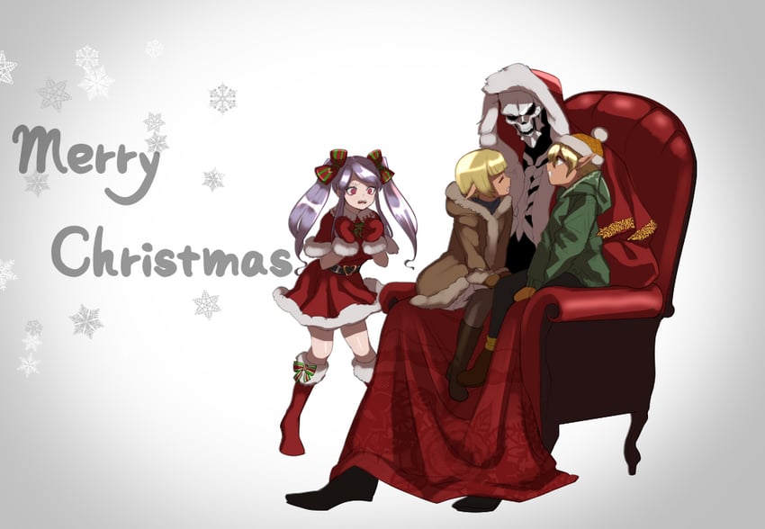 ainz ooal gown, shalltear bloodfallen, aura bella fiora, and mare bello fiore (overlord) drawn by masiro