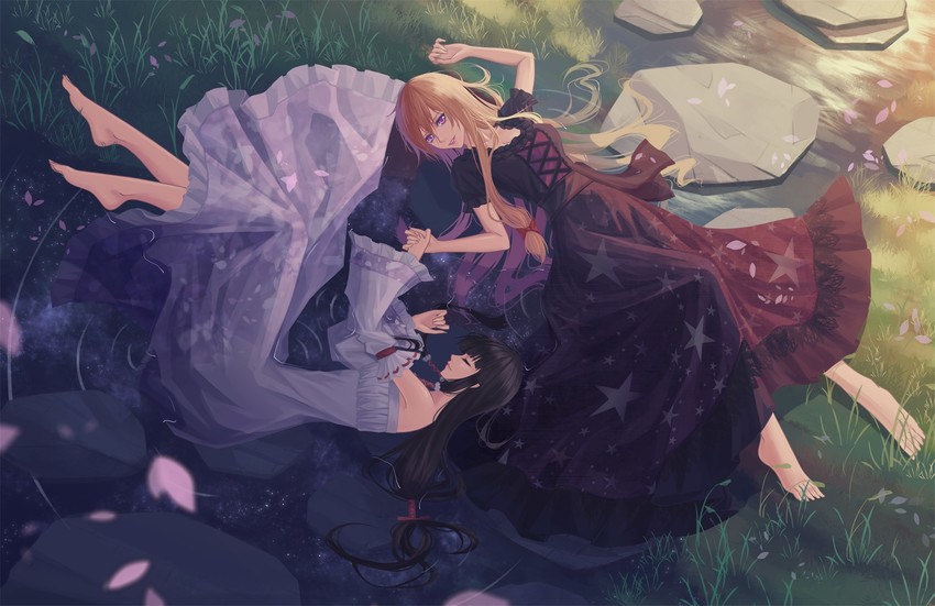 hakurei reimu and yakumo yukari (touhou) drawn by red-d