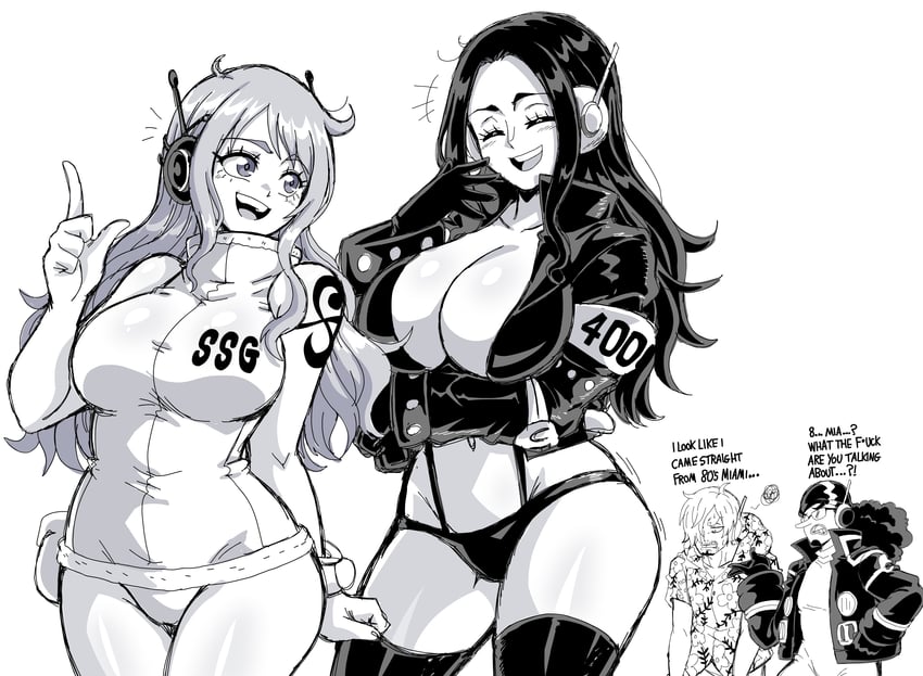 nami, nico robin, sanji, and usopp (one piece) drawn by lewdamone