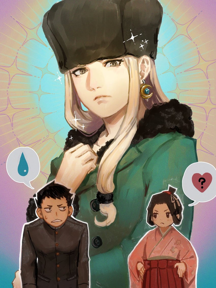 ryunosuke naruhodo, susato mikotoba, and nikolina pavlova (ace attorney and 2 more) drawn by 0shlkatsu