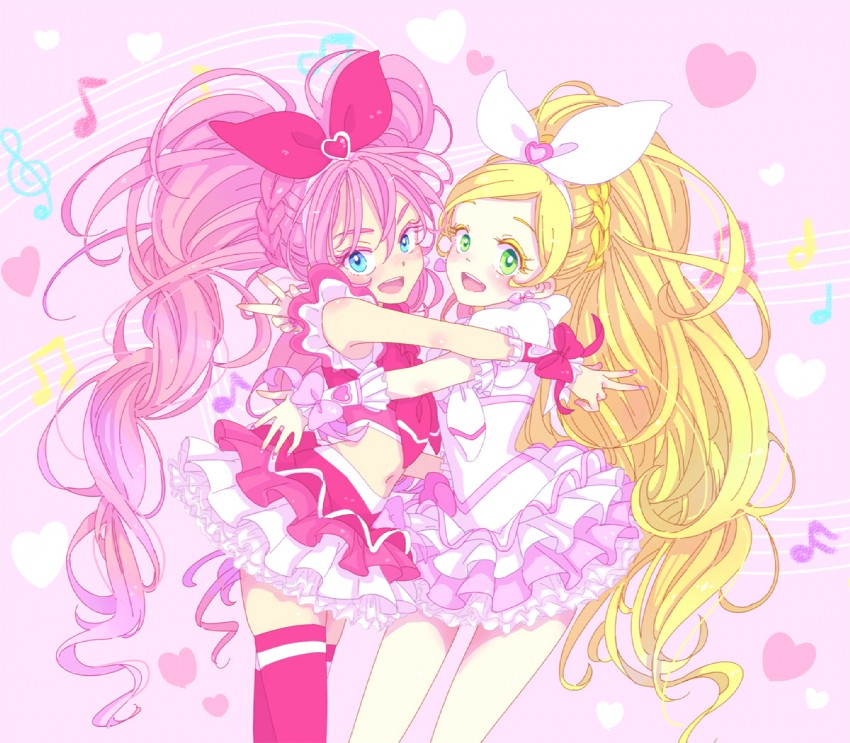 houjou hibiki, minamino kanade, cure melody, and cure rhythm (precure and 1 more) drawn by rotte_(nuuum)
