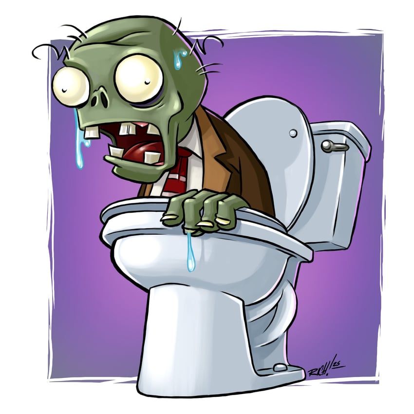 zombie and skibidi toilet (plants vs. zombies and 1 more) drawn by rich_werner