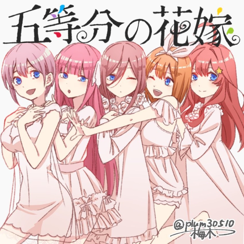 nakano nino, nakano miku, nakano yotsuba, nakano ichika, and nakano itsuki (go-toubun no hanayome) drawn by umeki_aoi