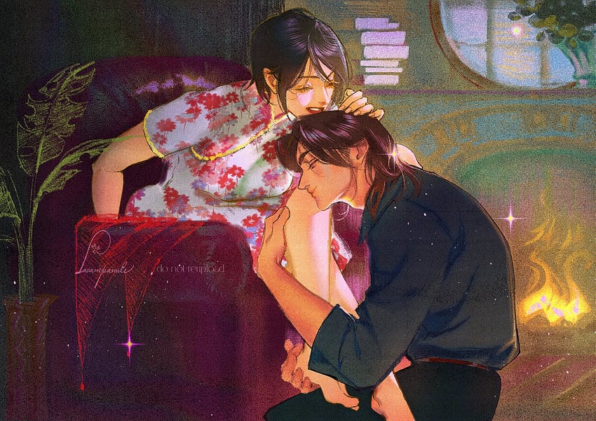 mikasa ackerman and eren yeager (shingeki no kyojin) drawn by lacampanule