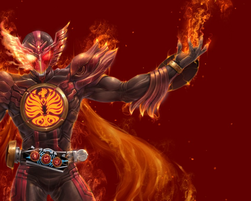 kamen rider ooo and tajador (kamen rider and 1 more) drawn by mikel_(4hands)