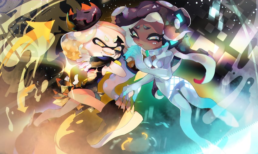 marina and pearl (splatoon and 1 more) drawn by ze090