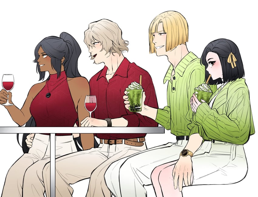 shihouin yoruichi, hirako shinji, hinamori momo, and urahara kisuke (bleach) drawn by ioshiruko
