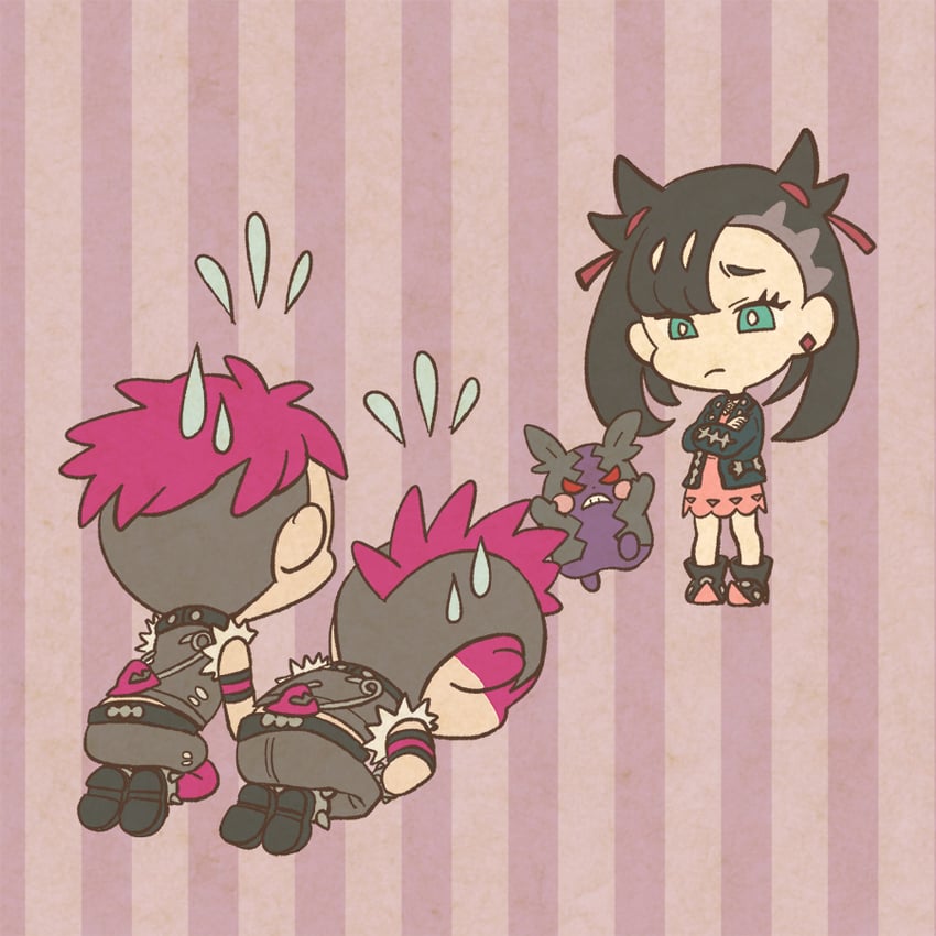 marnie, morpeko, and team yell grunt (pokemon and 1 more) drawn by mojacookie