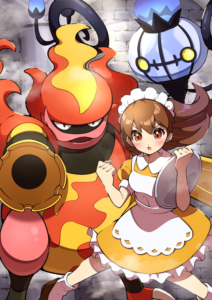 chandelure, magmortar, and waitress (pokemon and 1 more) drawn by pon_yui