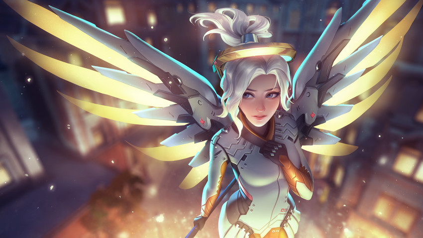 mercy (overwatch and 1 more) drawn by lisa_buijteweg and tsuaii