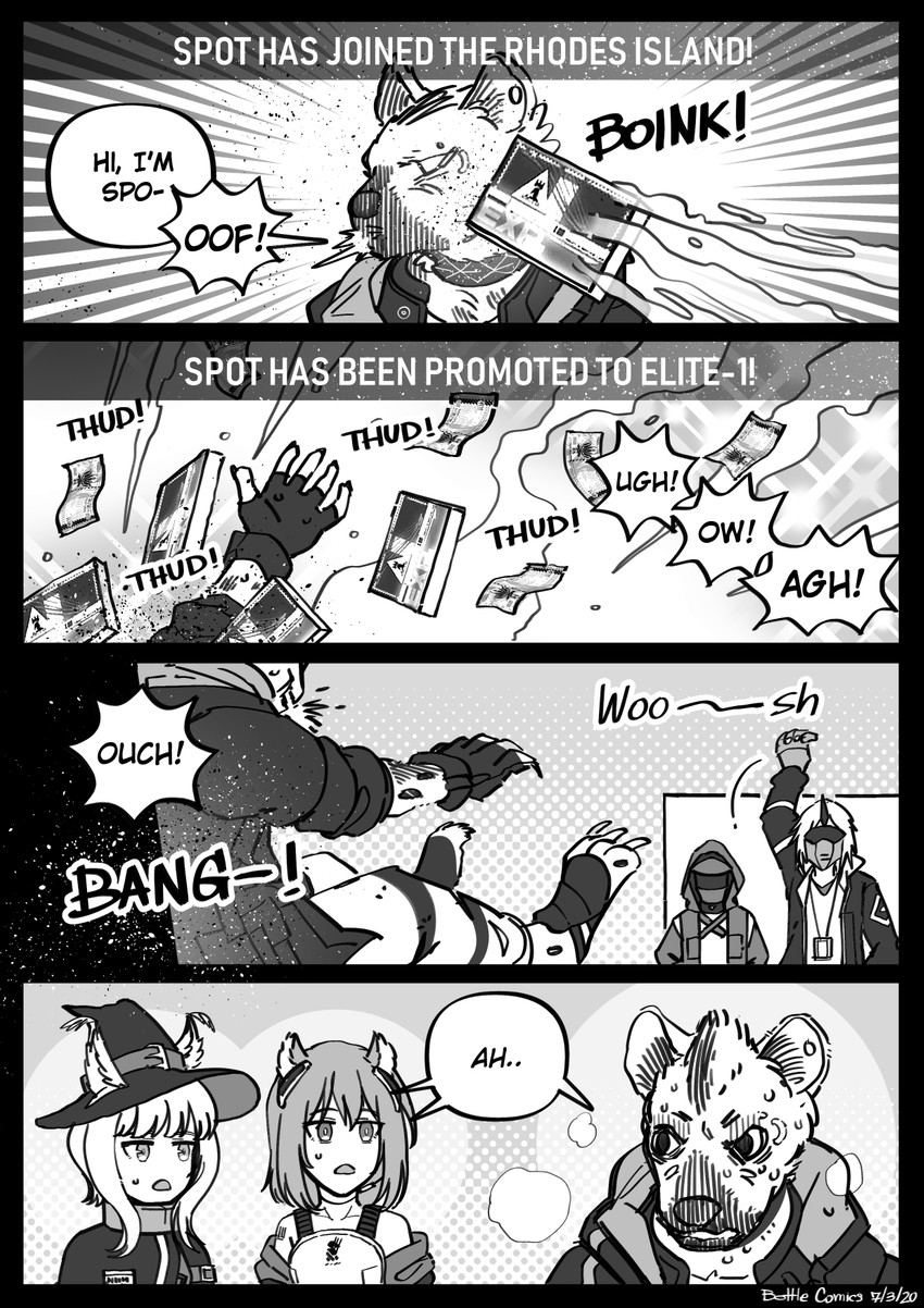 doctor, gravel, spot, haze, and noir corne (arknights) drawn by bottle_(bottle1234)