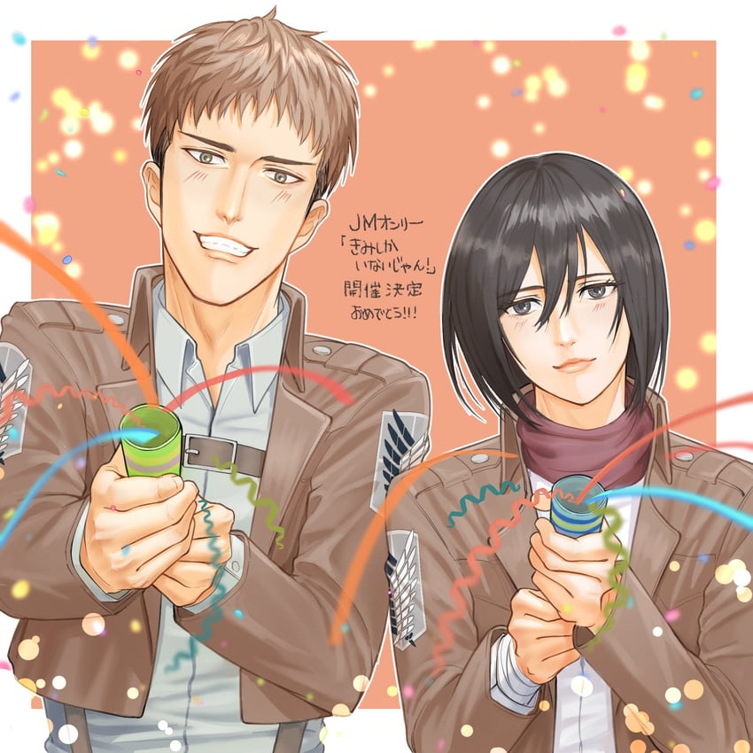 mikasa ackerman and jean kirstein (shingeki no kyojin) drawn by indigo_t_jm