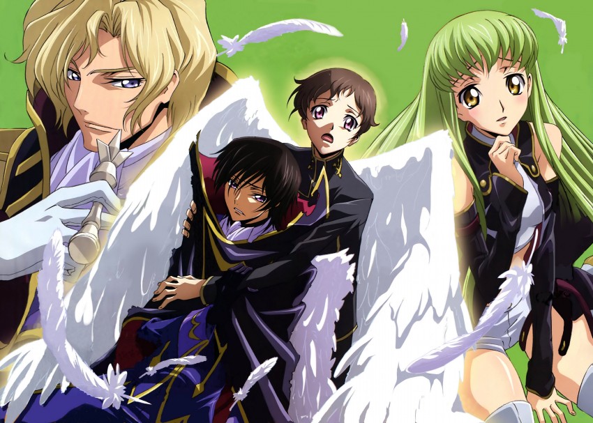 c.c., lelouch vi britannia, rolo lamperouge, and schneizel el britannia (code geass) drawn by mataga_daisuke