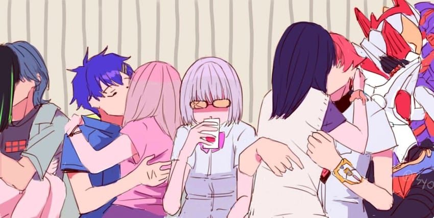 takarada rikka, shinjou akane, minami yume, hibiki yuuta, asanaka yomogi, and 5 more (gridman universe) drawn by risyo