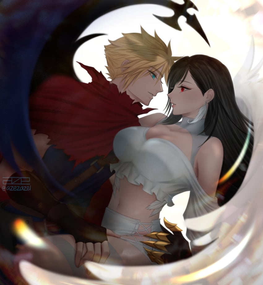 tifa lockhart and cloud strife (final fantasy and 3 more) drawn by azezazel