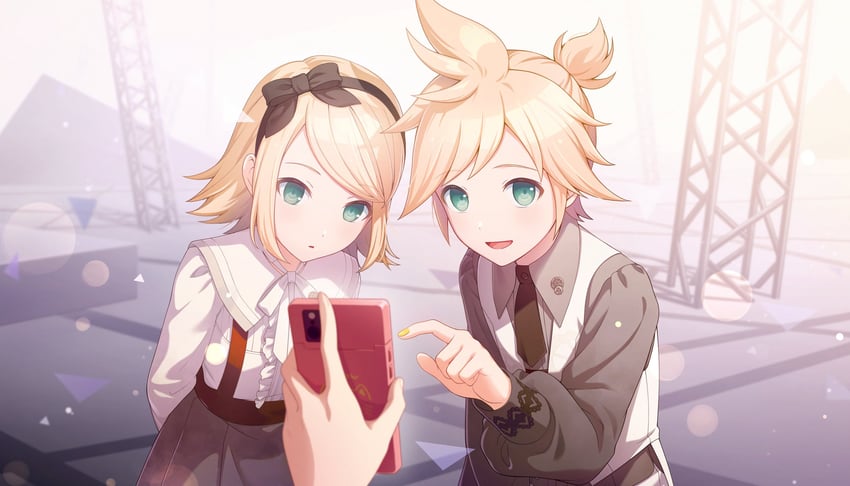 kagamine rin, kagamine len, 25-ji rin, and 25-ji len (vocaloid and 1 more) drawn by colorful_palette