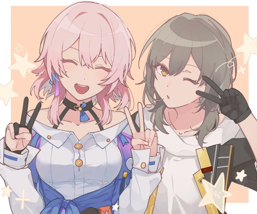 trailblazer, stelle, and march 7th (honkai and 1 more) drawn by sanshiro_gnsn
