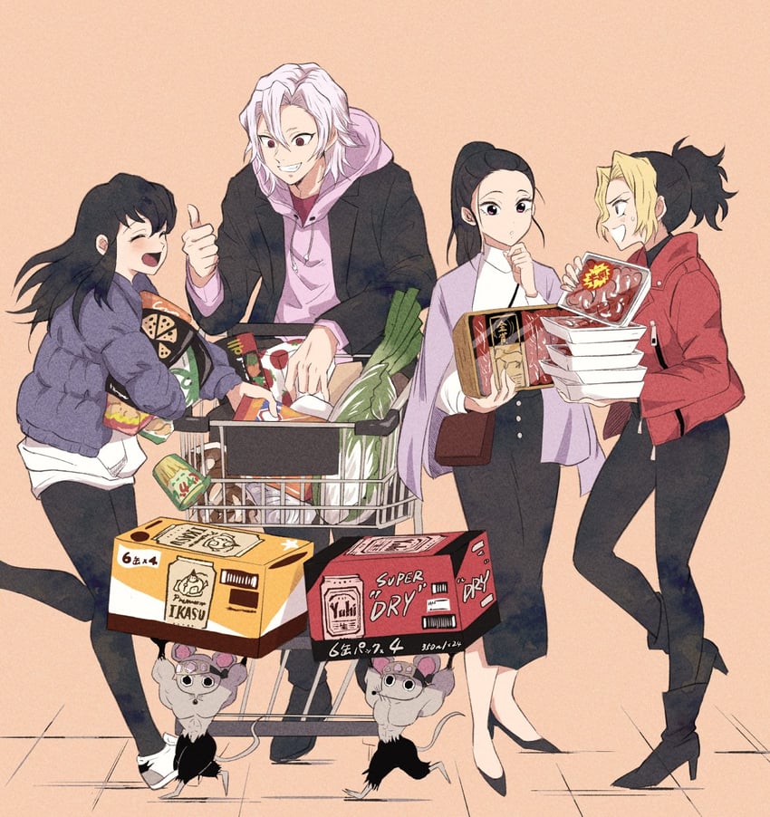 uzui tengen, makio, hinatsuru, suma, and ninju (kimetsu no yaiba) drawn by san_mon