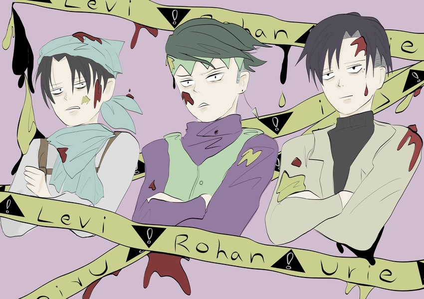 levi, kishibe rohan, and urie kuki (jojo no kimyou na bouken and 4 more) drawn by sansan_(rsds8484)