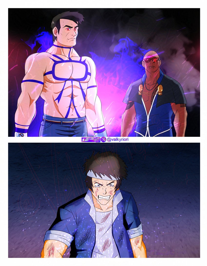 yabuki shingo, the rock, orochi, and john cena (the king of fighters and 4 more) drawn by valkyriori