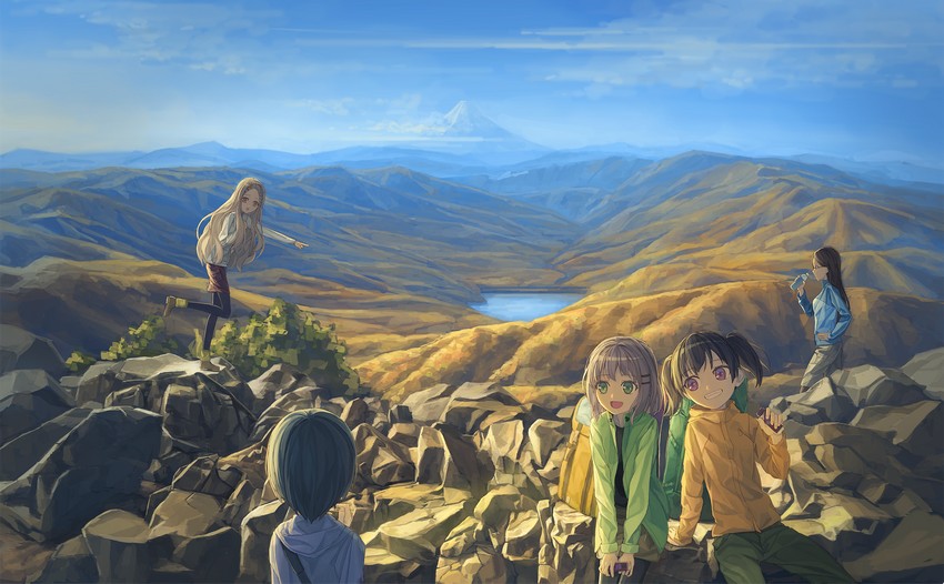 yukimura aoi, kuraue hinata, aoba kokona, saitou kaede, and kurosaki honoka (yama no susume) drawn by tru_(true_root)