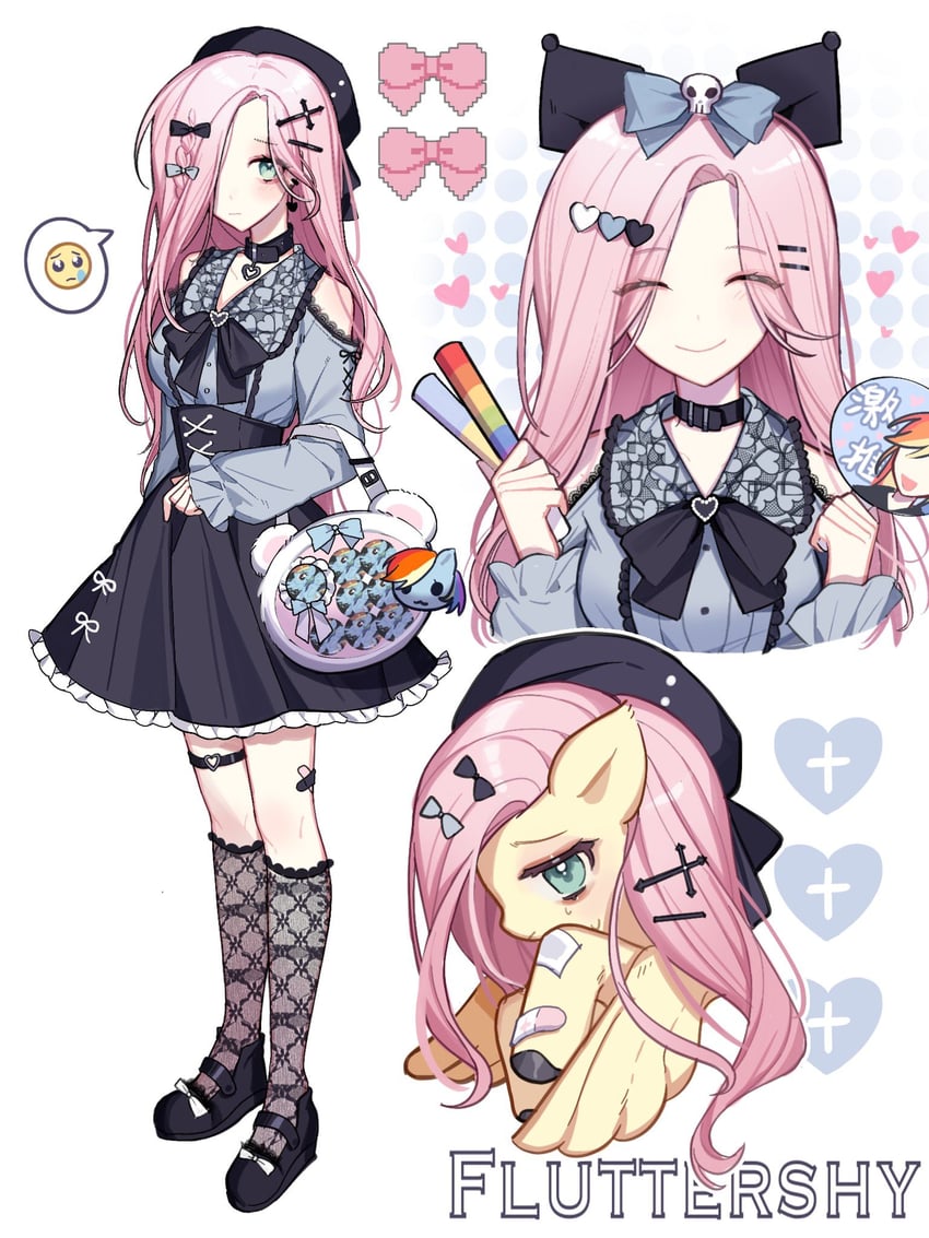 kuromi, fluttershy, and rainbow dash (sanrio and 3 more) drawn by ebina_(hfn29852262)
