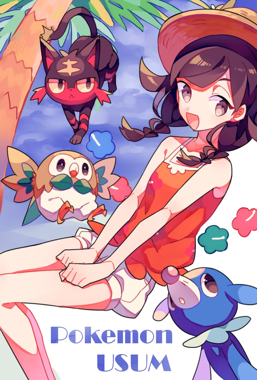 selene, rowlet, popplio, and litten (pokemon and 1 more) drawn by nagatsukiariake