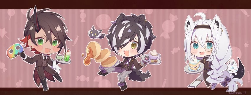 shirakami fubuki, sukonbu, kageyama shien, aragami oga, nakayama, and 2 more (hololive and 1 more) drawn by jinra_(mkzk_116)
