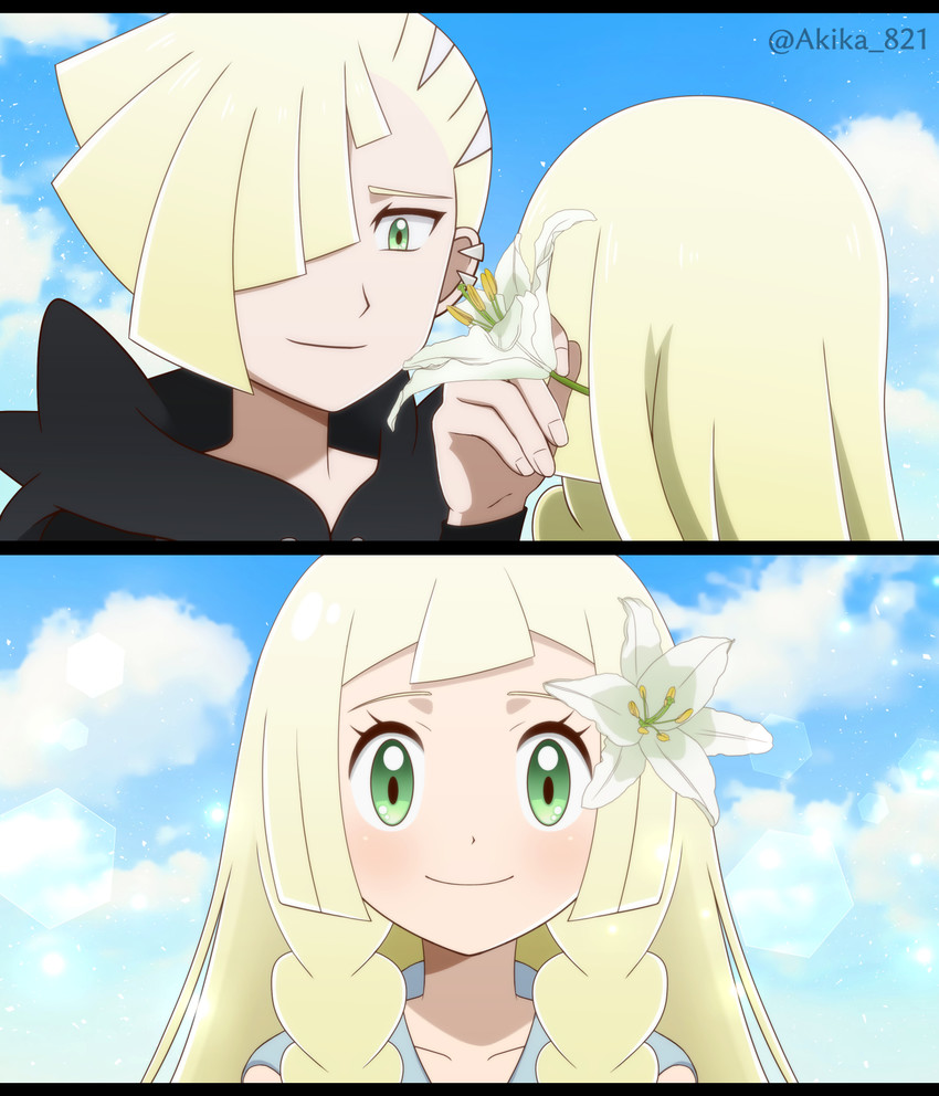 lillie and gladion (pokemon and 1 more) drawn by akika_821